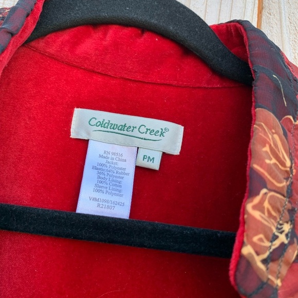 Coldwater Creek Floral Sheer-Overlay Open Front Jacket black‎ red petite medium - Picture 4 of 6